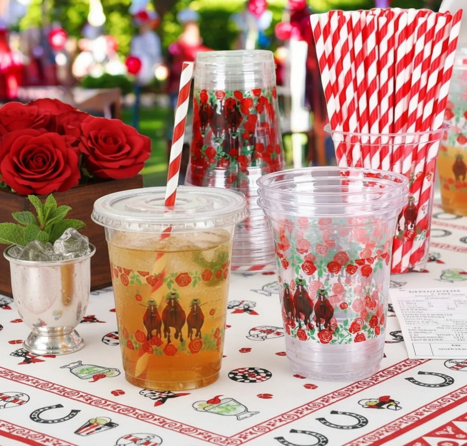 16-Pack 12oz Horse Racing Plastic Cups with Lids & Straws | Derby Day Party Supplies - Image 2