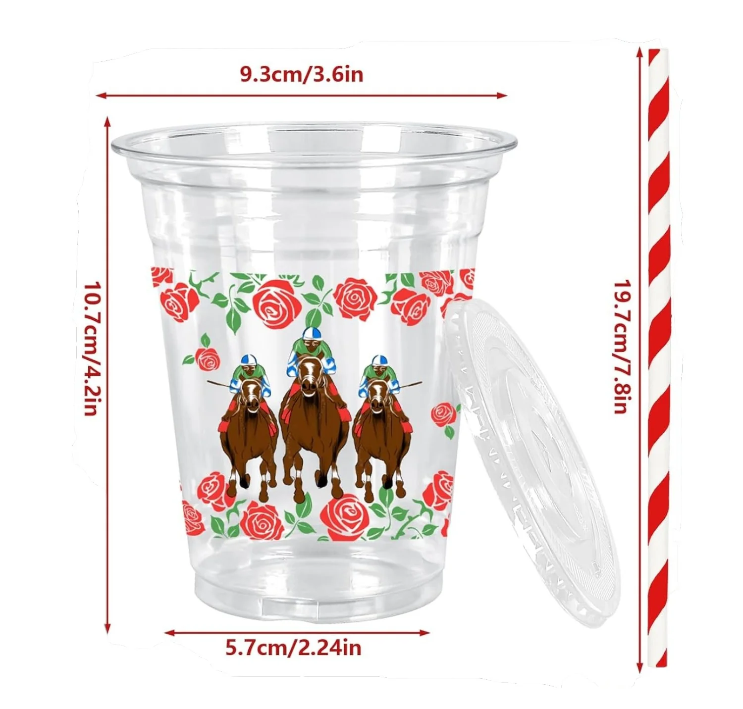 16-Pack 12oz Horse Racing Plastic Cups with Lids & Straws | Derby Day Party Supplies - Image 3