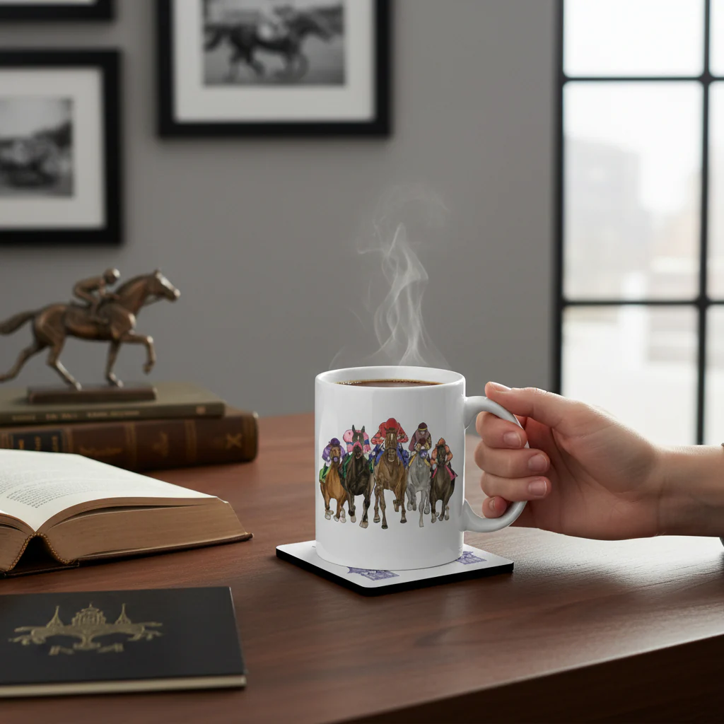 Art of the Derby Running Horses Coffee Mug and Coaster Gift Set | 152nd Kentucky Derby Commemorative - Image 2