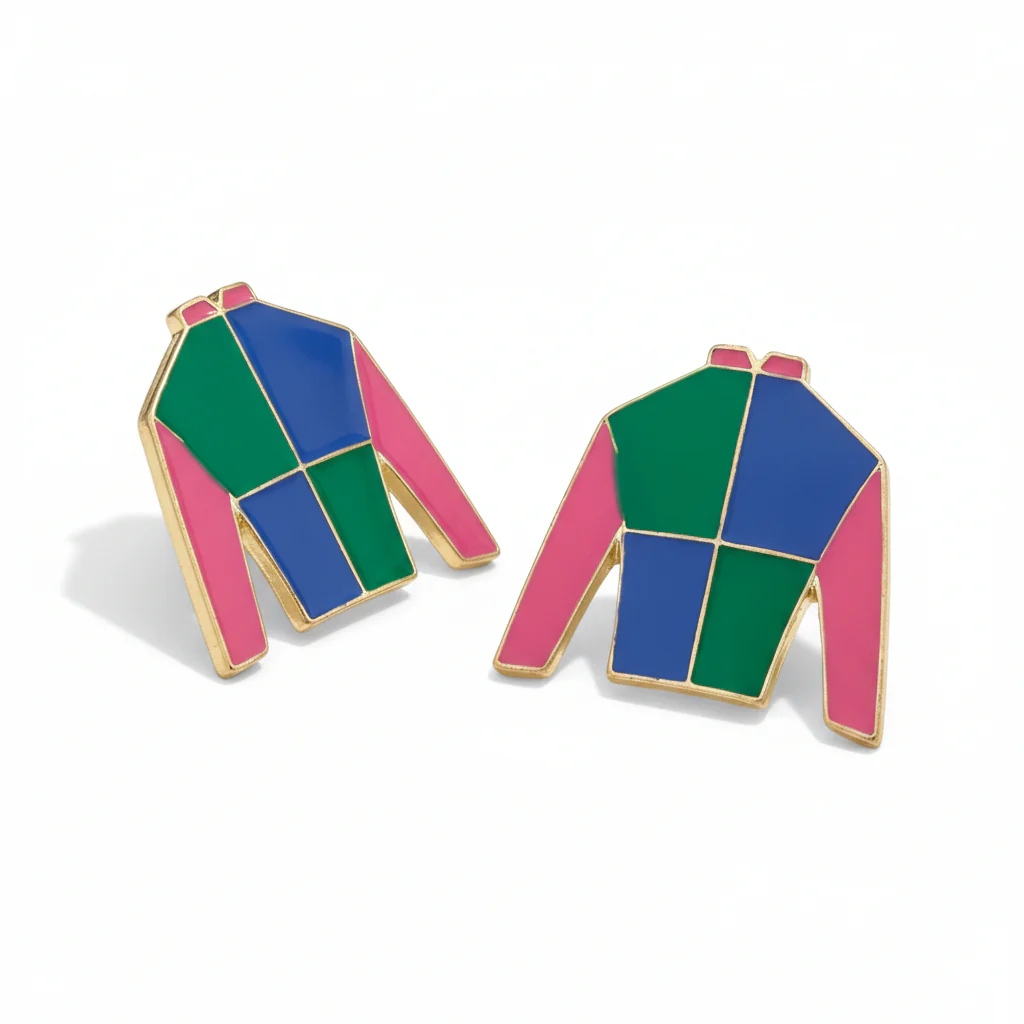 Beau Jockey Silk Enamel Stud Earrings | Multi-Color & Gold