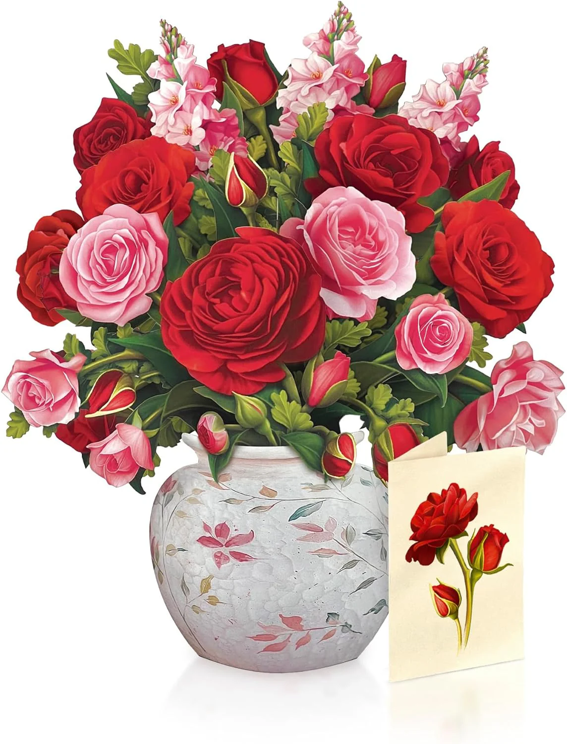 Blooming Roses 3D Pop-Up Bouquet Card – Red & Pink Paper Flower Arrangement - Image 2