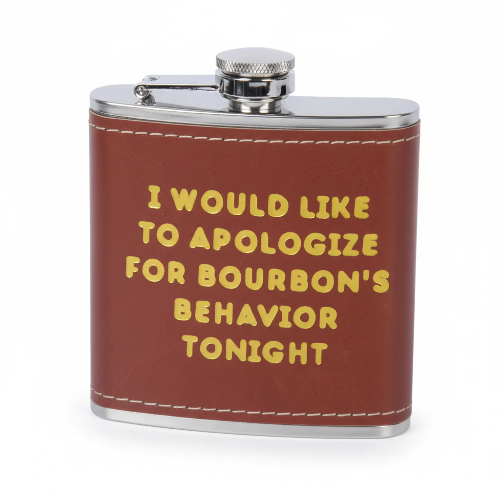 Bourbon Sayings Faux Leather Flask Collection | 6oz Stainless Steel - Image 3