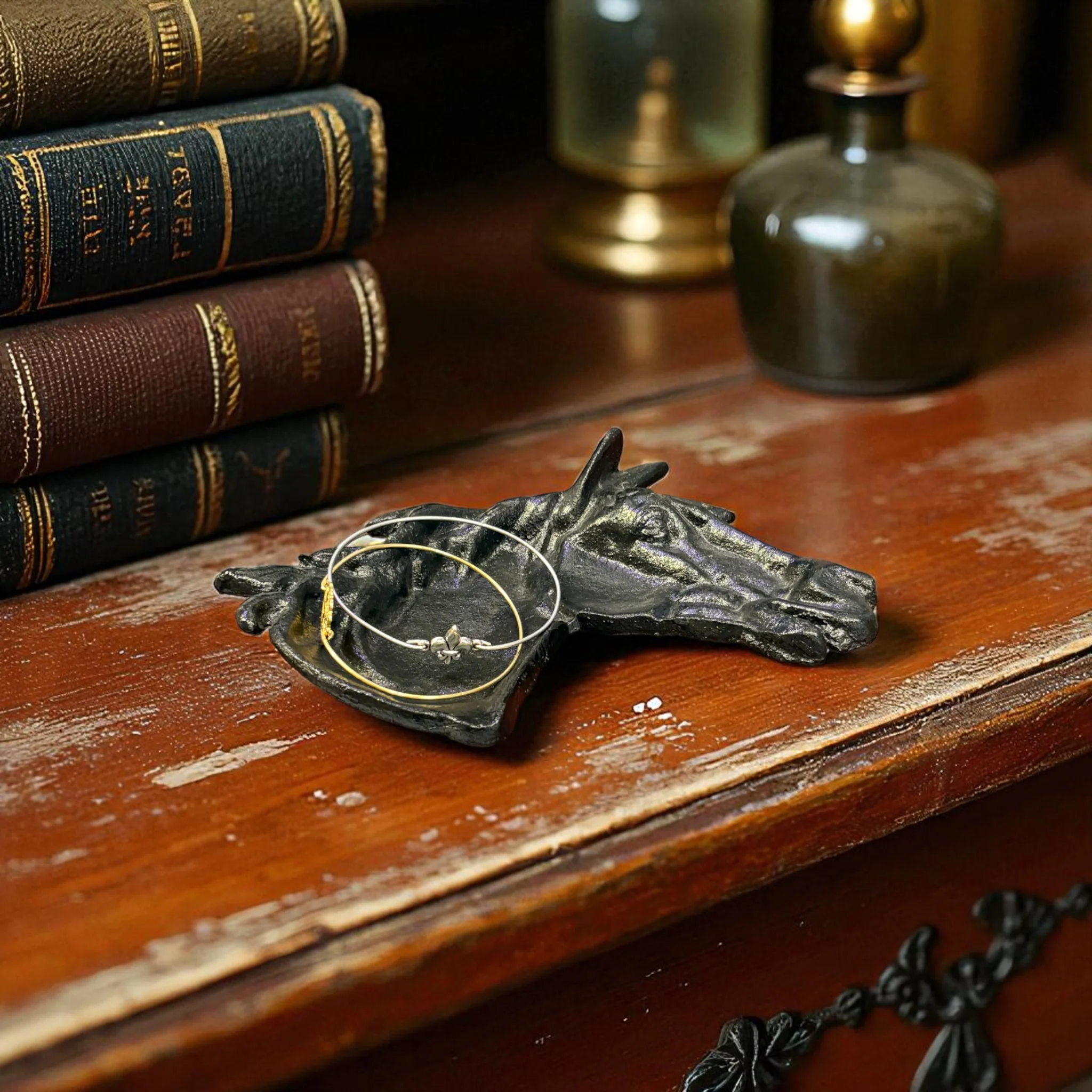 Cast Iron Horse Head Tray - Antique Black Equestrian Decor