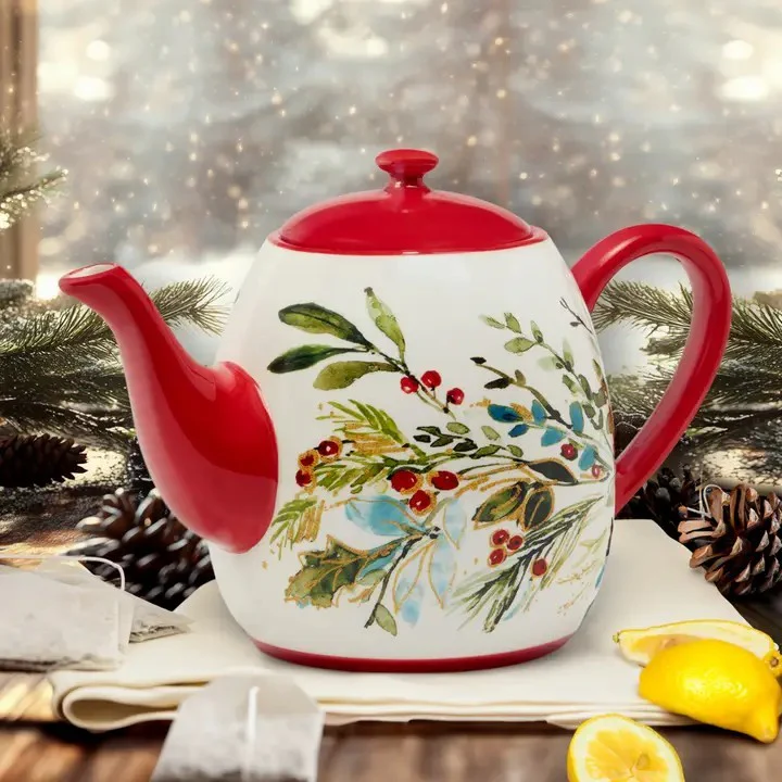 Christmas Gatherings Melamine Ceramic Teapot – 36 oz.