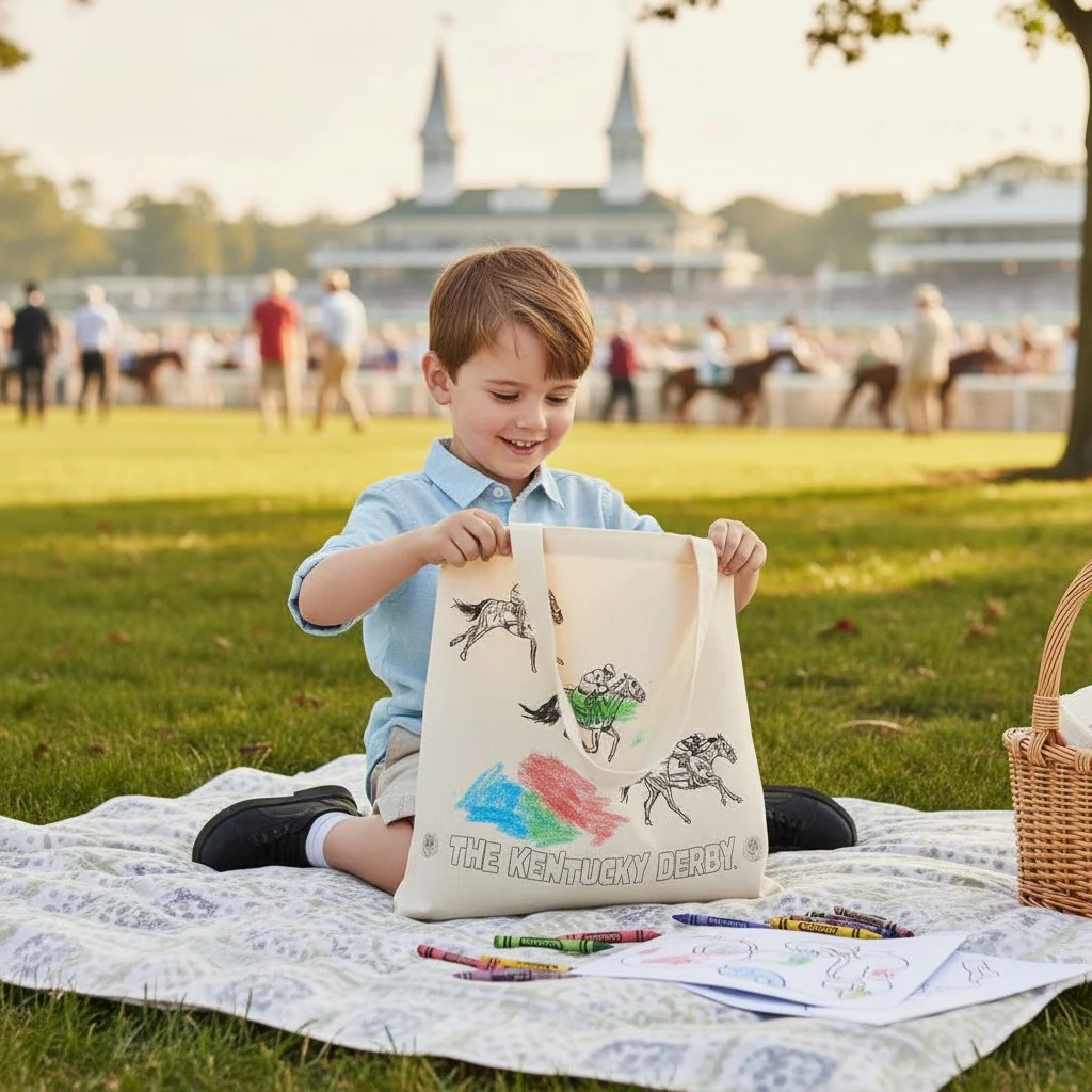 Color-Your-Own Kentucky Derby Canvas Tote Bag | Kids Race Day Activity - Image 2