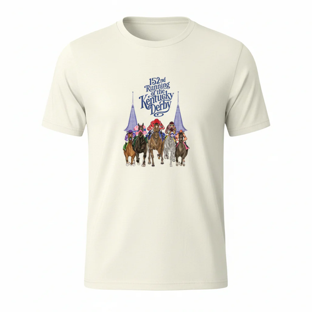 "Coming at You" Kentucky Derby 152 Art T-Shirt | Running of the Roses Tee - Image 2