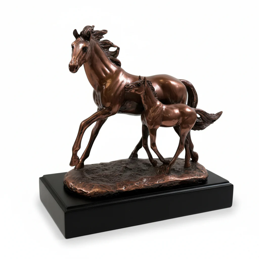 Copper Mom & Foal Running Sculpture | Dynamic Equestrian Decor