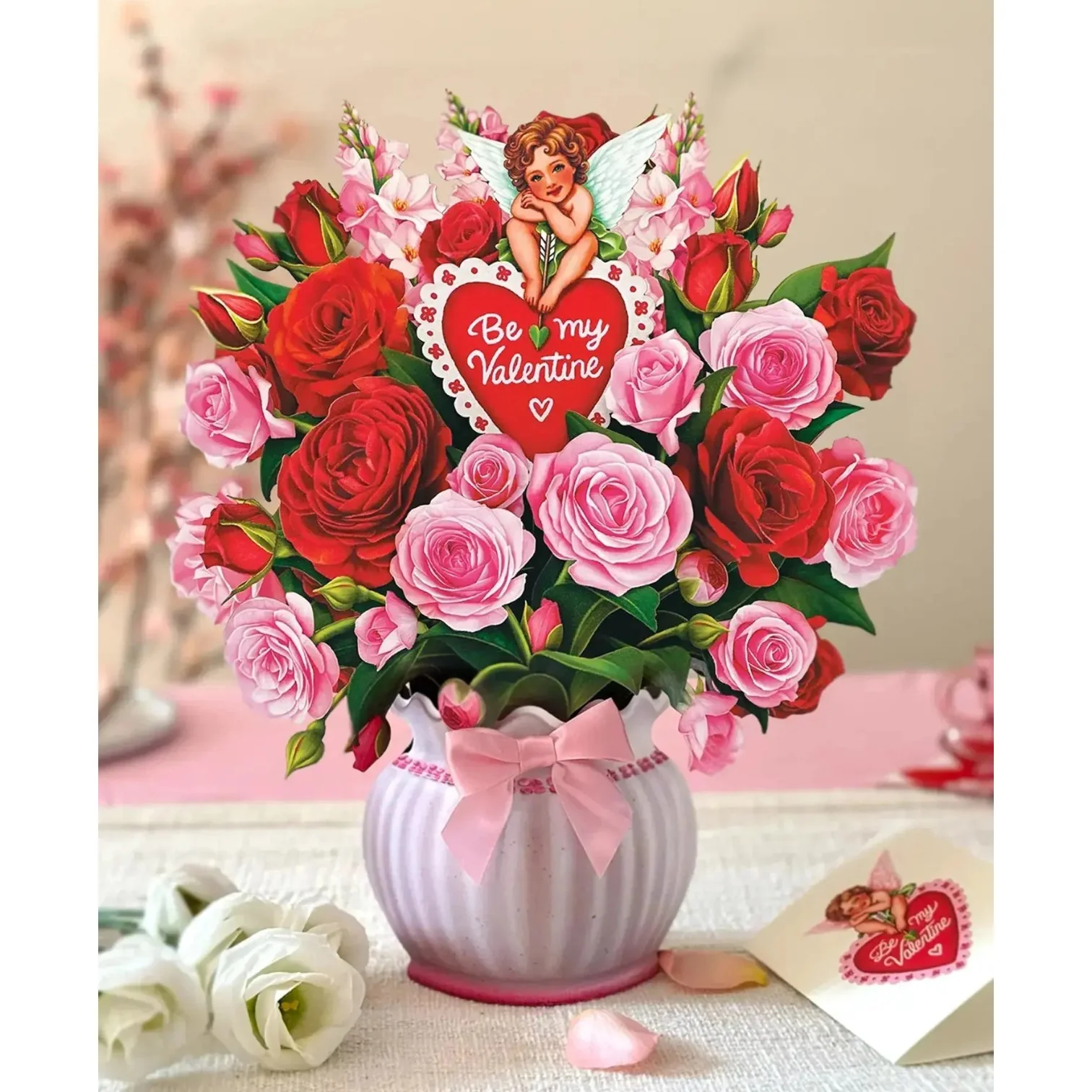 Cupid’s Valentine Pop-Up Card | Paper Flower Bouquet - Image 3