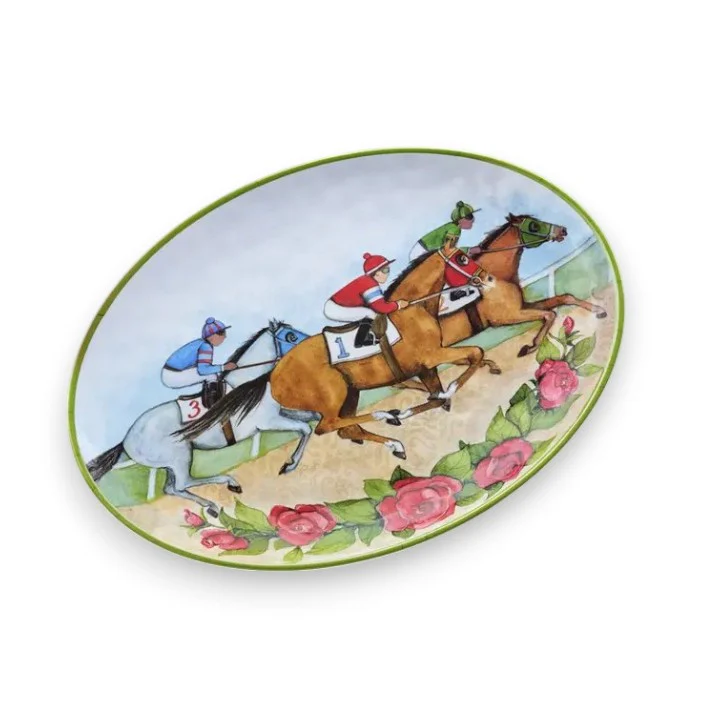 Day at the Races Large Oval Serving Platter | 18" x 13.5" Equestrian Melamine Tray