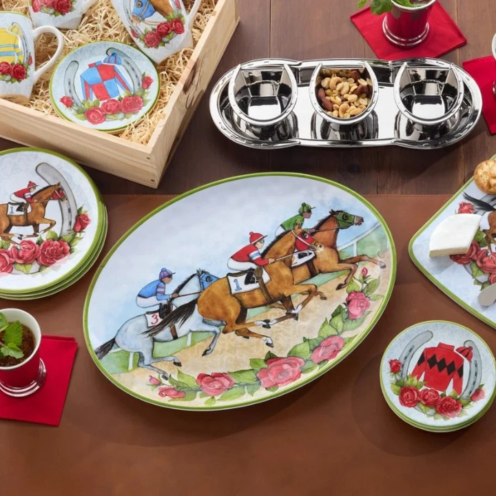 Day at the Races Large Oval Serving Platter | 18" x 13.5" Equestrian Melamine Tray - Image 2
