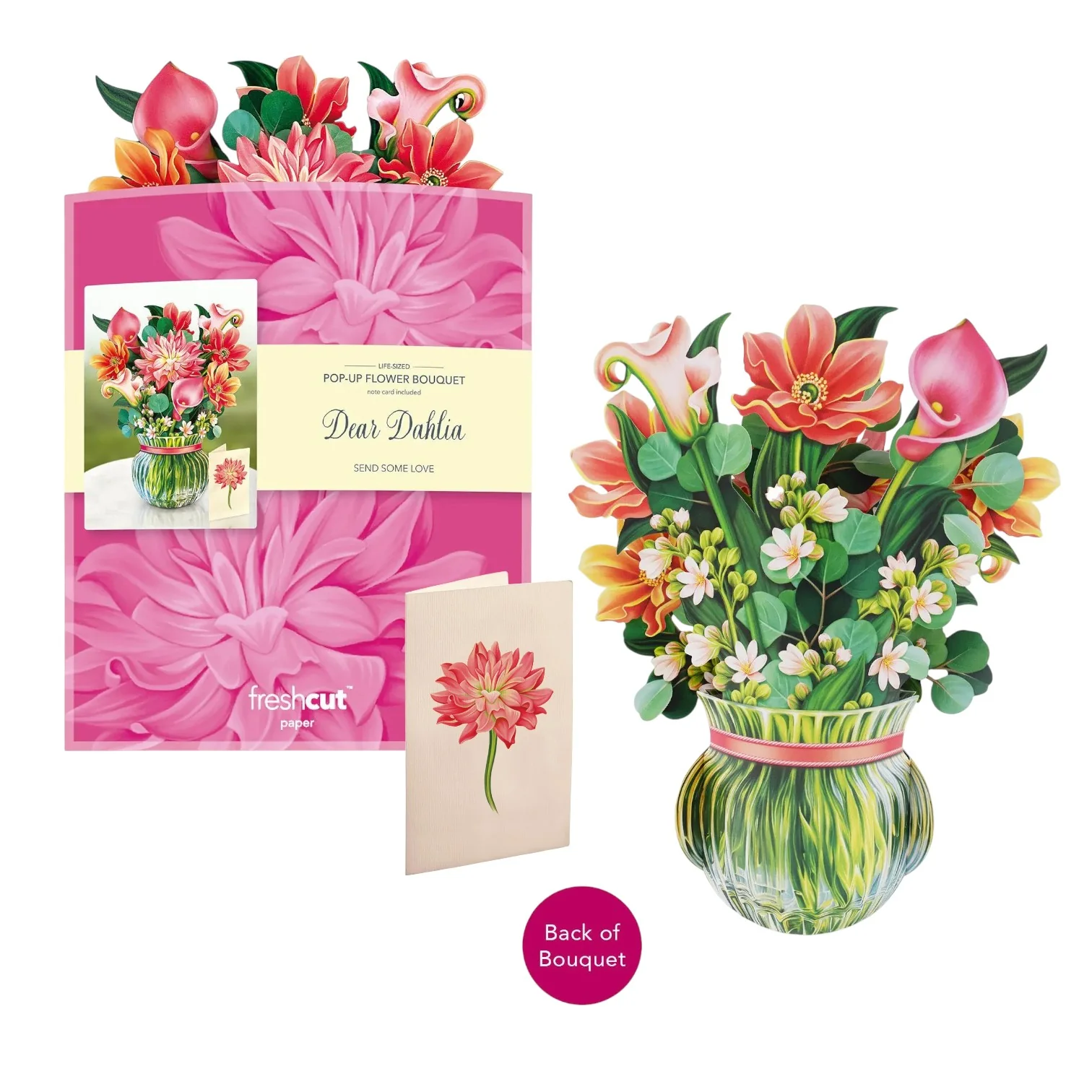 Dear Dahlia Paper Flower Bouquet | Pink Pop-Up Greeting Card (12") - Image 3