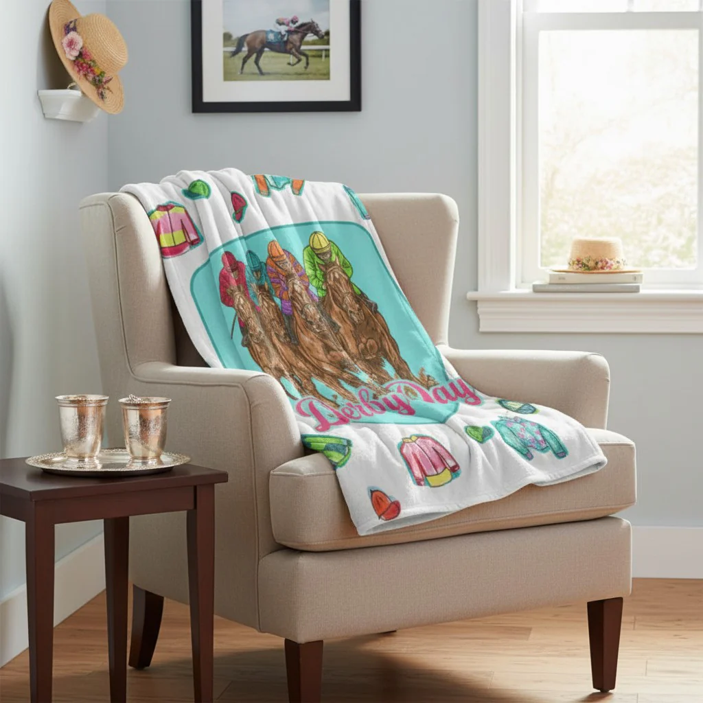 Derby Day Luxury Fleece Blanket - Equestrian Horse Racing Decor - Image 2
