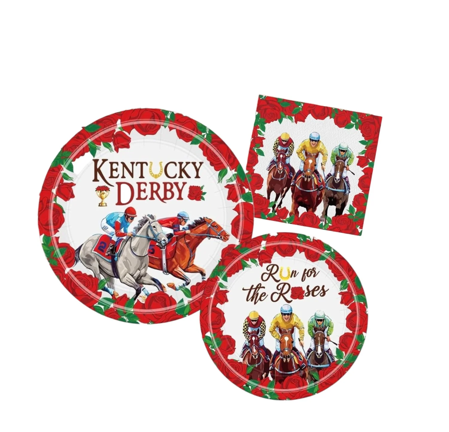 Derby Day Plates and Napkins Set | Run for the Roses Tableware | 24-Piece Party Supplies