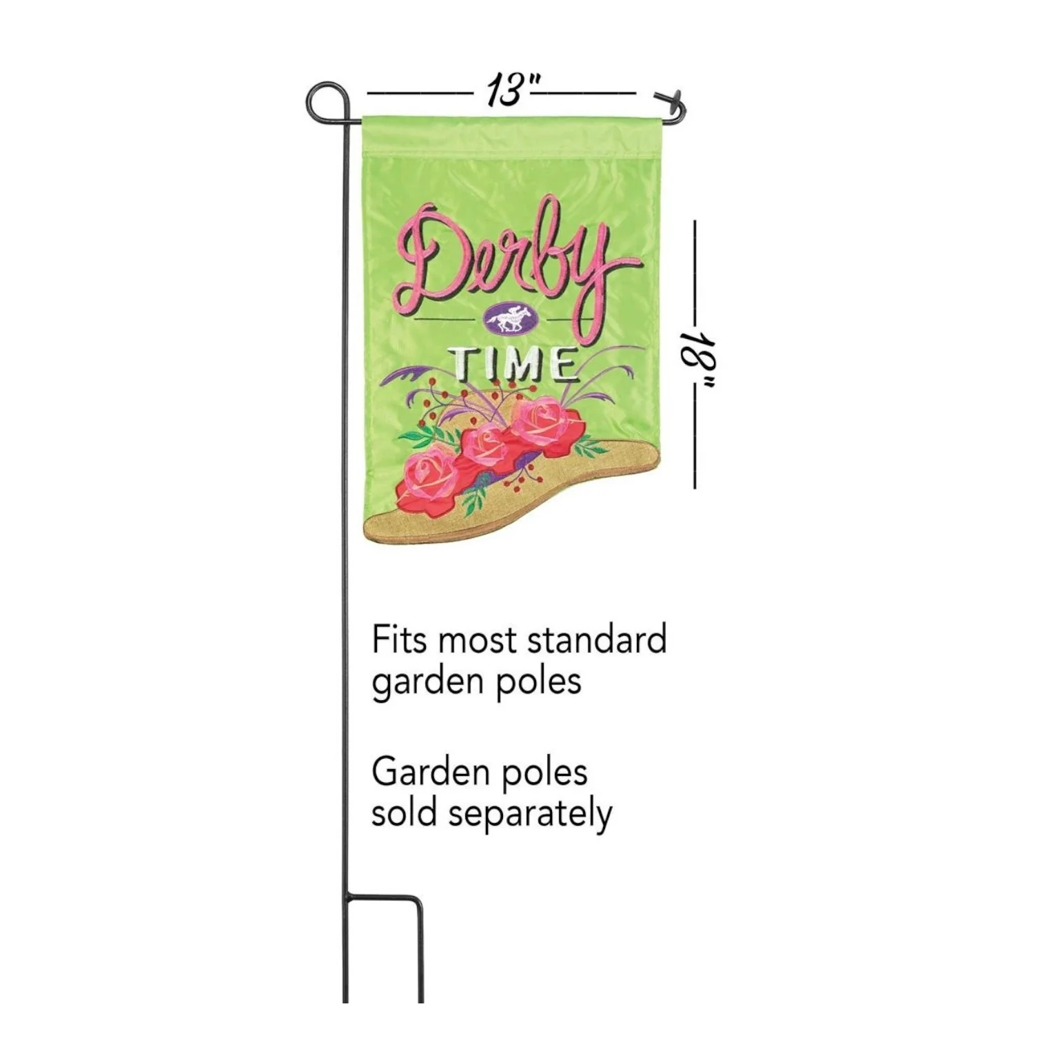 Derby Time Shaped Applique Garden Flag | Rose Hat Embroidery 13x18 - Image 2