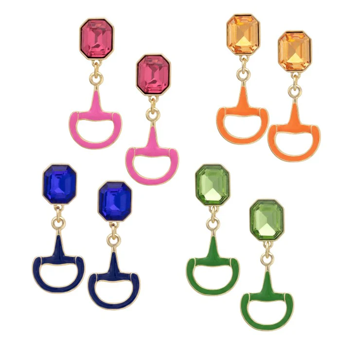 Eclipse Rhinestone Enamel Horsebit Earrings | Equestrian Sparkle