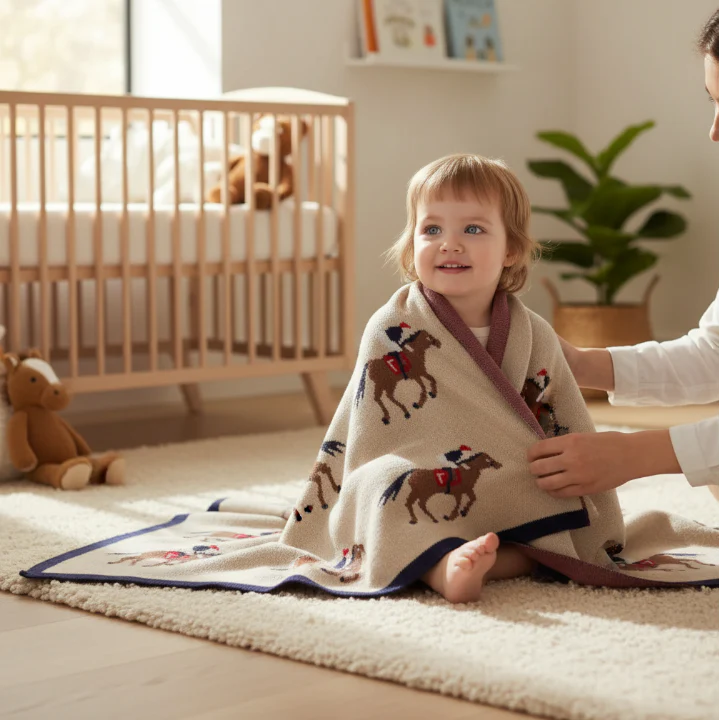 Equestrian Horse Racing Jockey Cotton Baby Blanket - Image 2