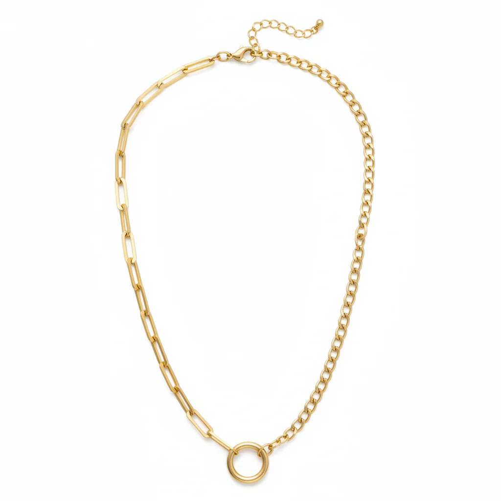 Essex Half & Half Linked Pendant Necklace Base | Modern Asymmetrical Gold Chain