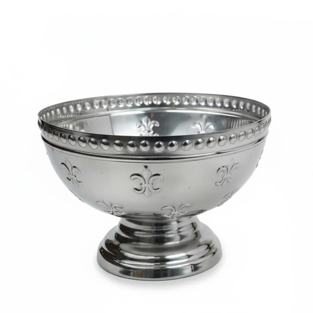 Fleur-De-Lis Aluminum Bowl | Silver Decorative Serving Bowl