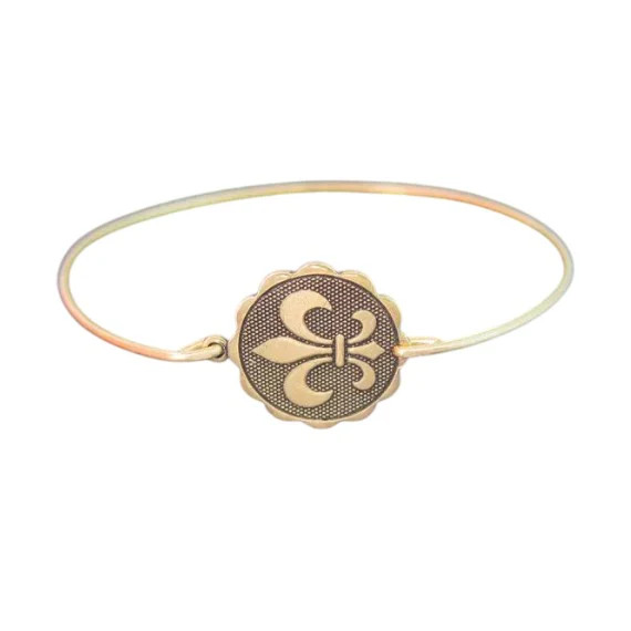 Fleur De Lis Coin Bangle Bracelet