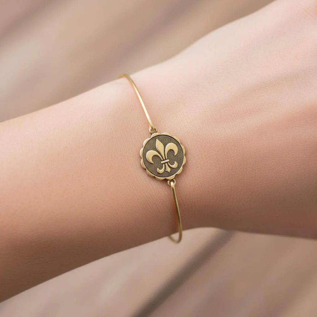 Fleur De Lis Coin Bangle Bracelet - Image 4
