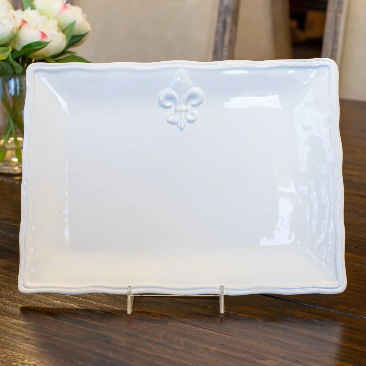 Elegant Fleur de Lis Ceramic Platter | Entertaining Serveware - Image 3
