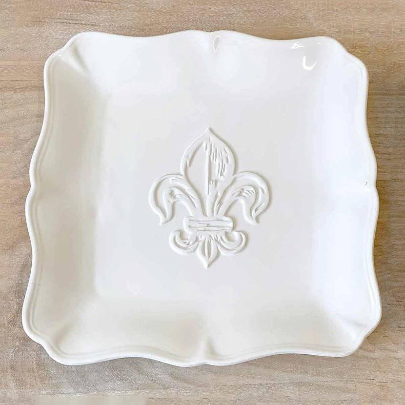Fleur de Lis Embossed Square Platter