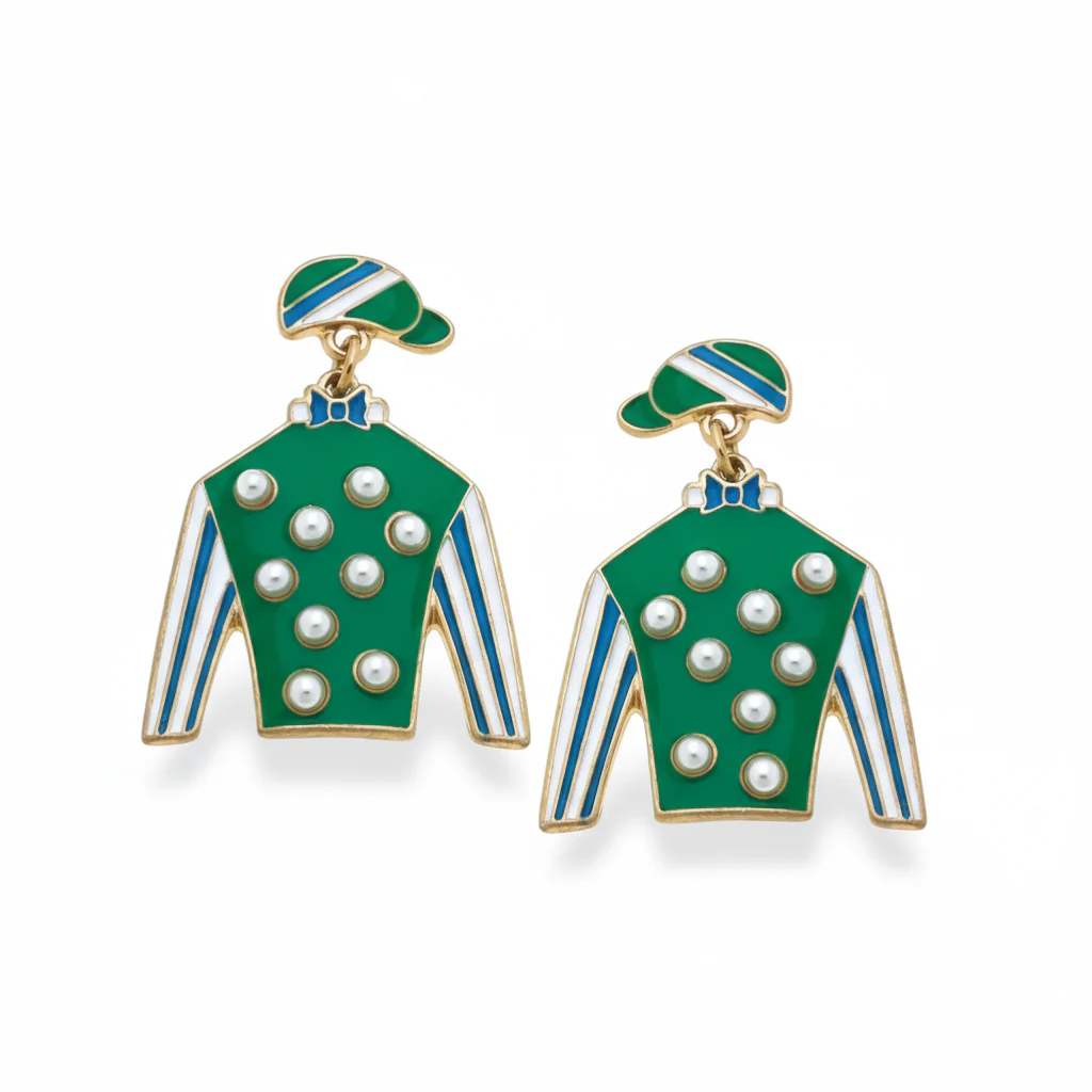 Freckles Jockey Silk Enamel Drop Earrings | Green & Blue