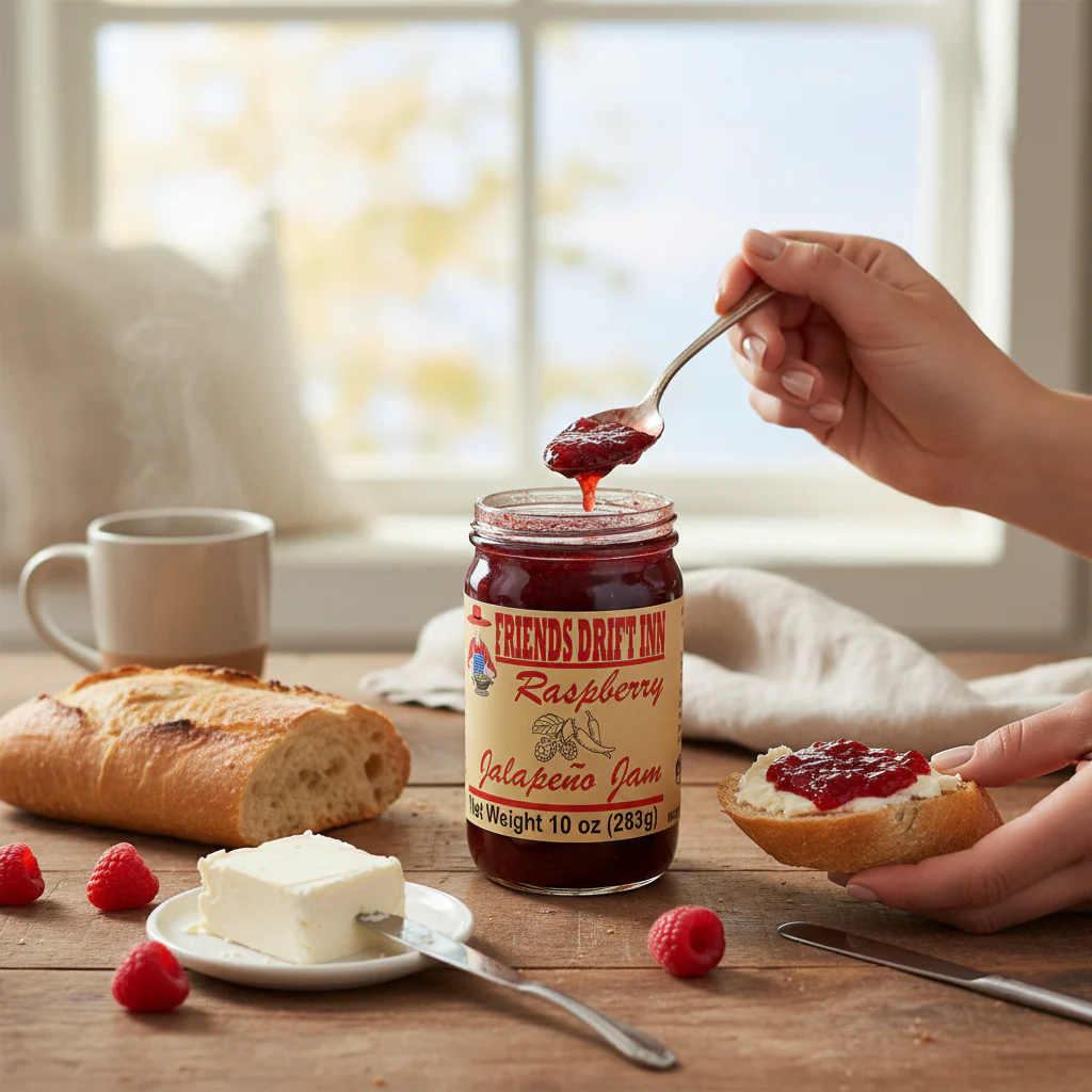 Friends Drift Inn Raspberry Jalapeno Jam | Sweet & Spicy - Image 2