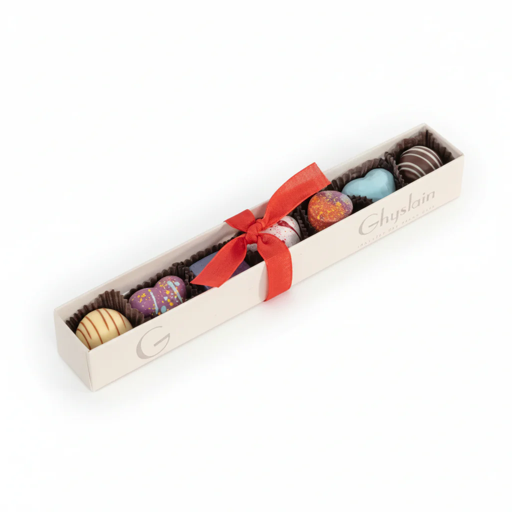 Ghyslain Valentine Sleeve | Hand-Painted Gourmet Chocolate Assortment (7-Piece Gift Box)