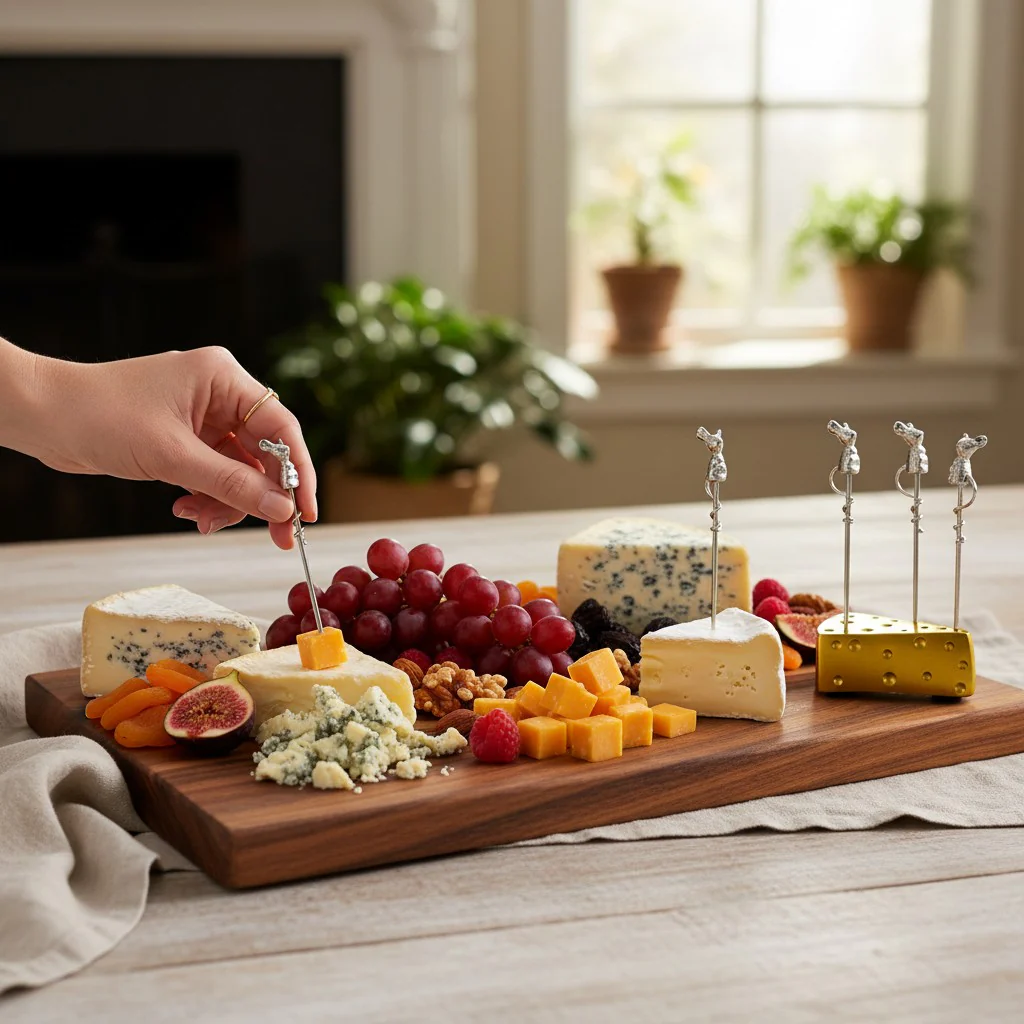 Gilded Mouse Cheese Picks, Set of 6 | Whimsical Gold Serveware - Image 2