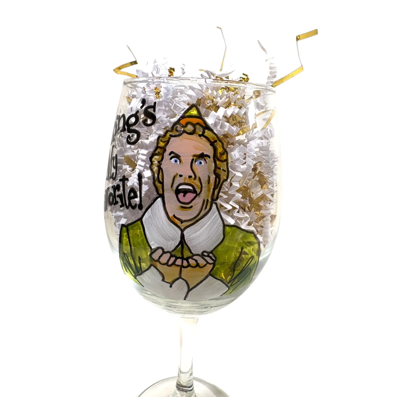 Hand-Painted Elf Wine Glass by Gail Corso - Image 4