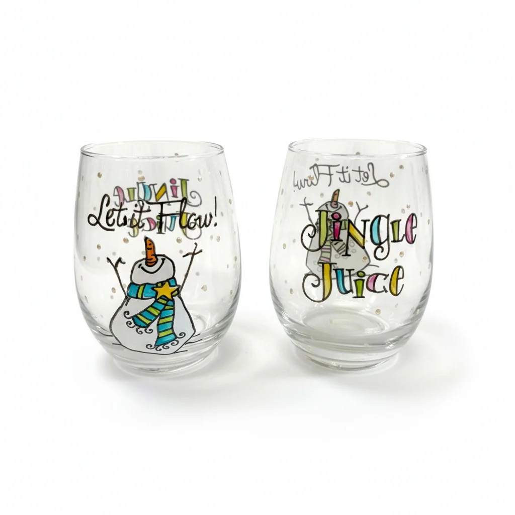 Hand-Painted Holiday Wine Glasses by Gail Corso – Snowman Jingle Juice