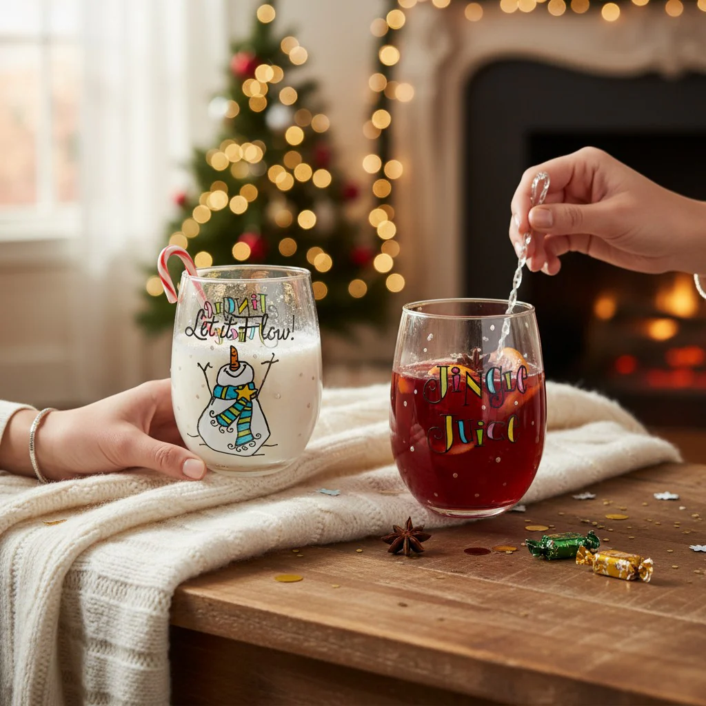 Hand-Painted Holiday Wine Glasses by Gail Corso – Snowman Jingle Juice - Image 4