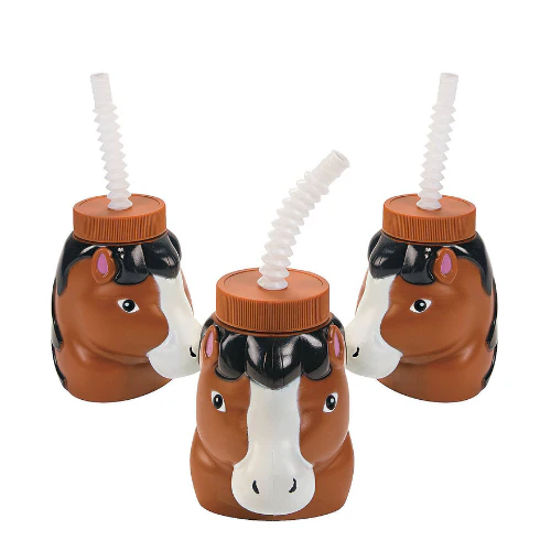 Horse Cup with Lid and Straw – 10 oz Racehorse Party Favor Cup - Image 2