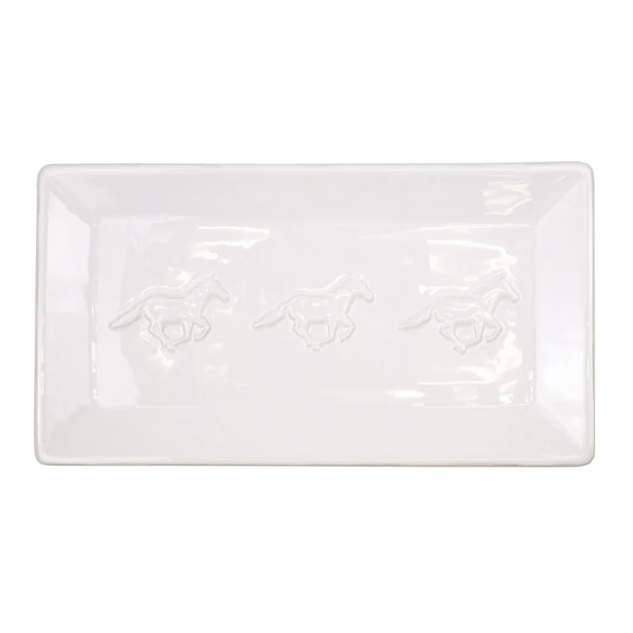 Horse Embossed Rectangle Platter – Ceramic Serving Tray with Galloping Horse Motif
