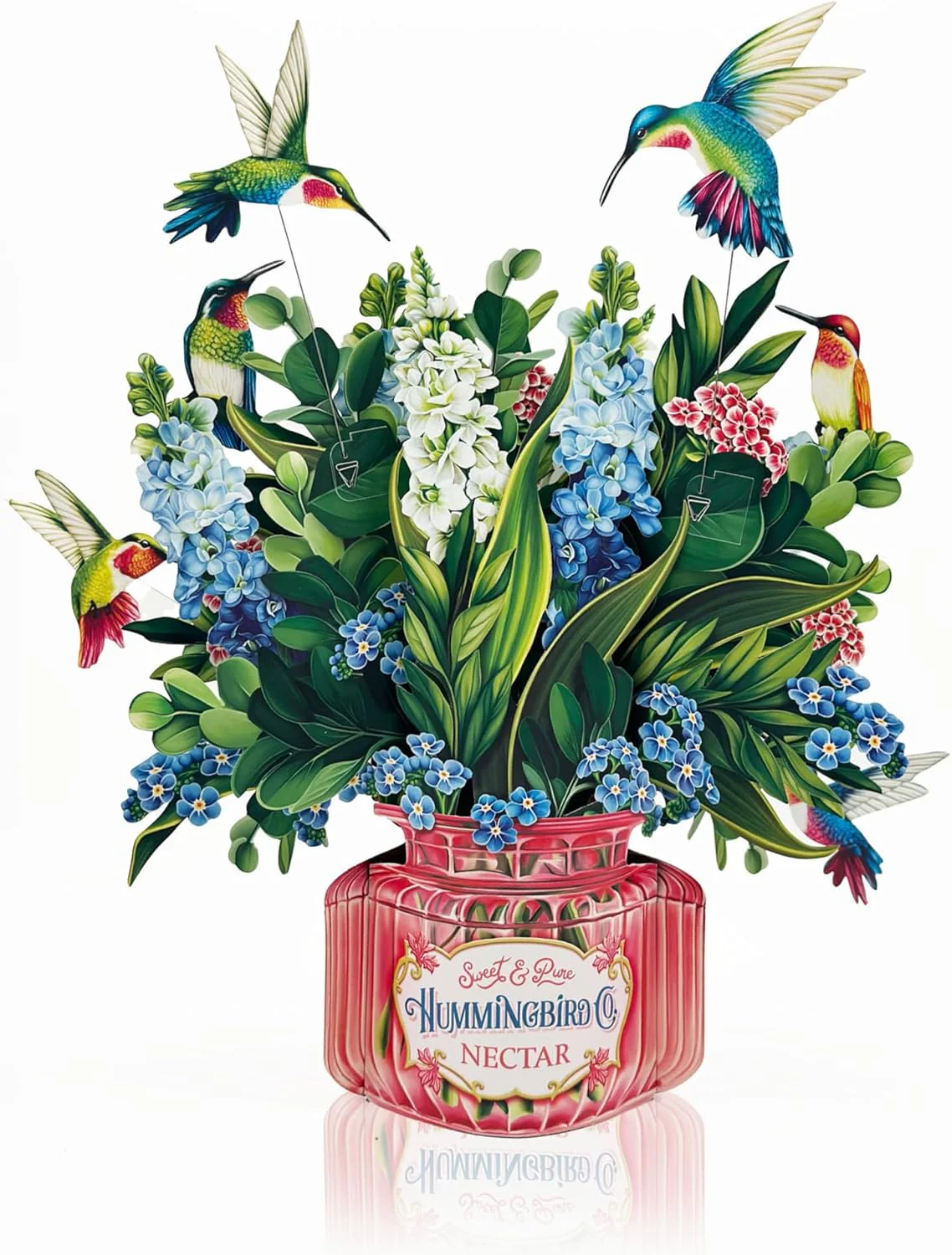 Hummingbird Oasis 3D Pop‑Up Bouquet Card – Paper Flowers & Fluttering Hummingbirds - Image 2