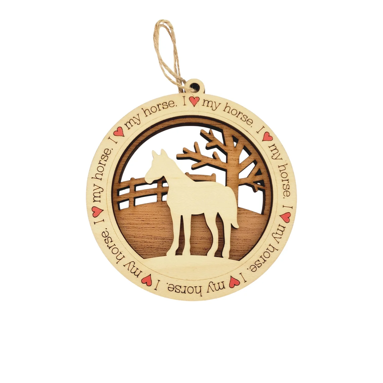 "I Heart My Horse" Laser-Etched Wooden Ornament – Handcrafted Equestrian Keepsake - Image 3
