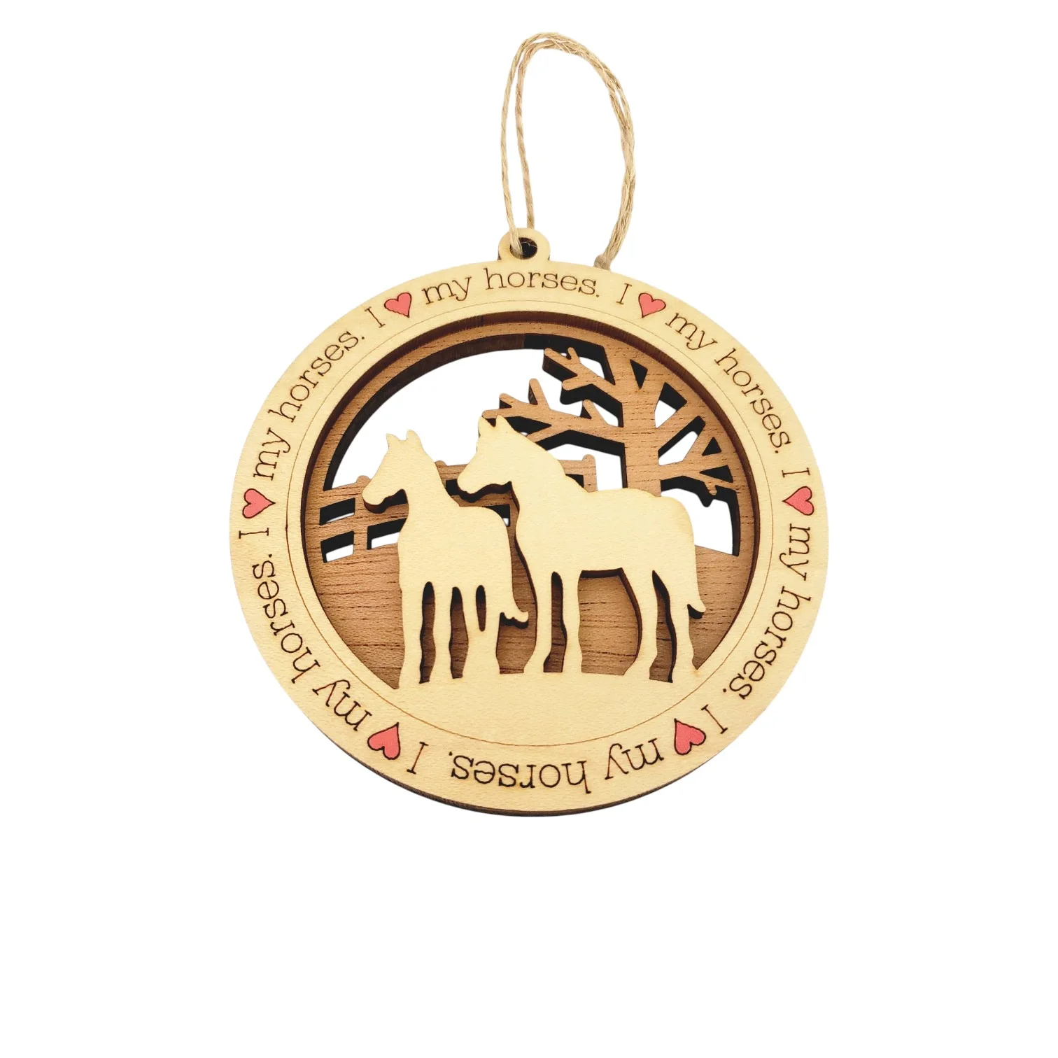 "I Heart My Horse" Laser-Etched Wooden Ornament – Handcrafted Equestrian Keepsake - Image 4