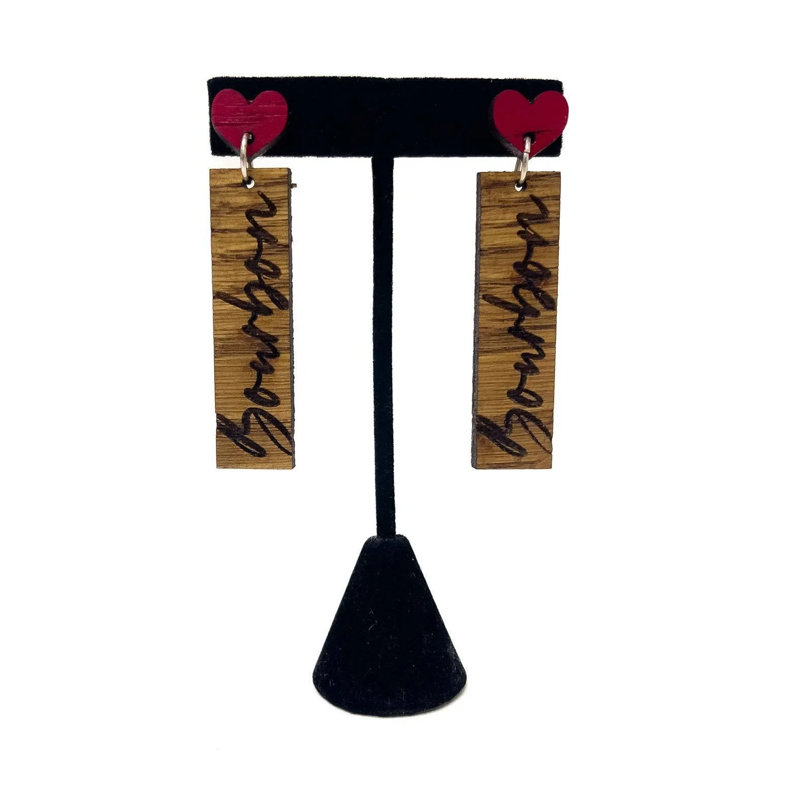 I Love Bourbon Wood Earrings