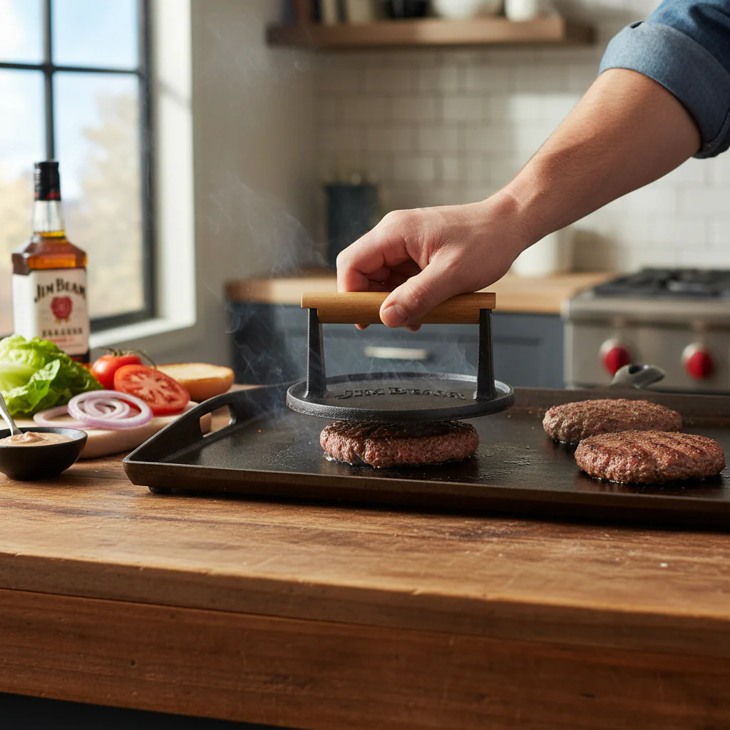 Jim Beam® Cast Iron Burger Press | Grilling & BBQ Accessories - Image 2