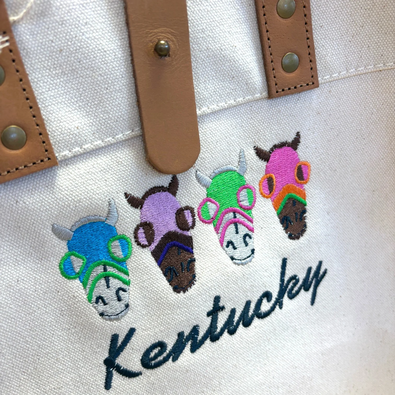 Kentucky Derby Embroidered Carmel Tote | Canvas & Leather Bag - Image 3
