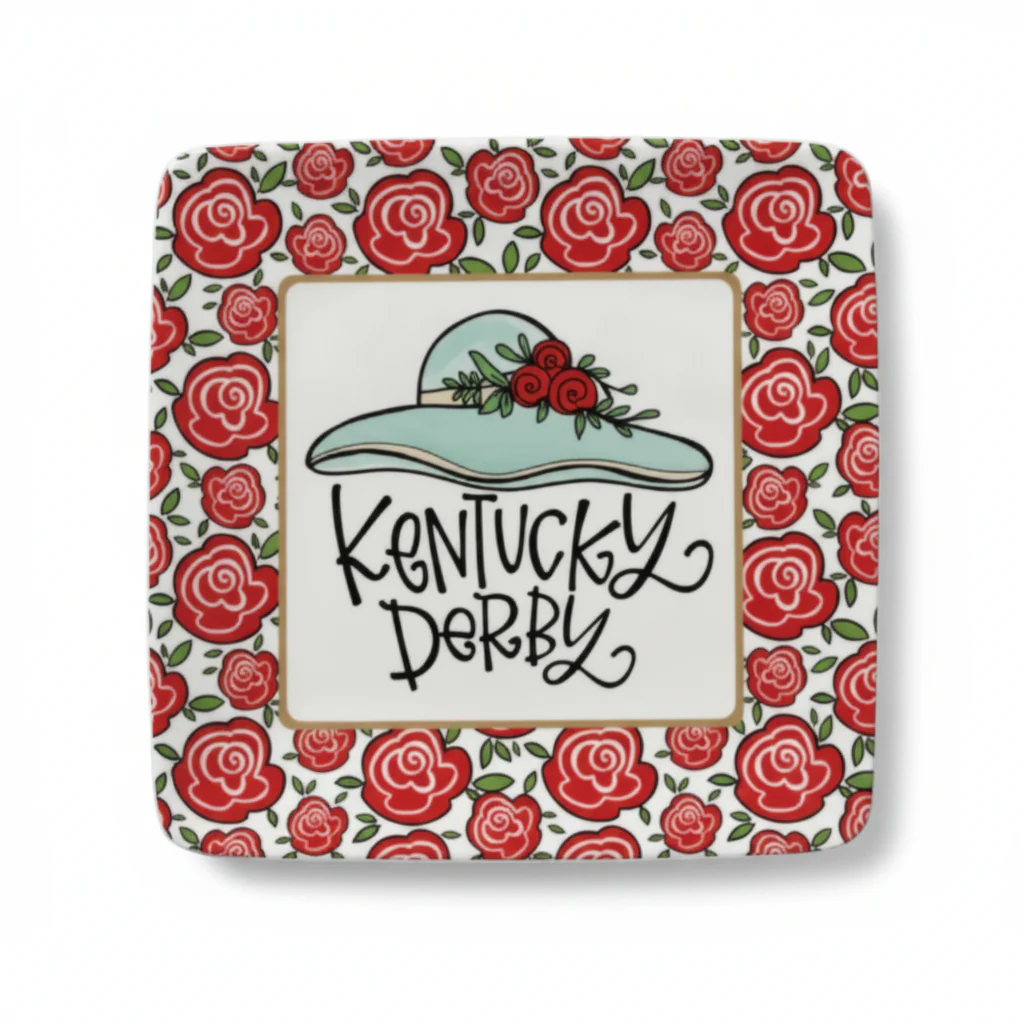 Kentucky Derby Rose Border Square Plate | 8" x 8"