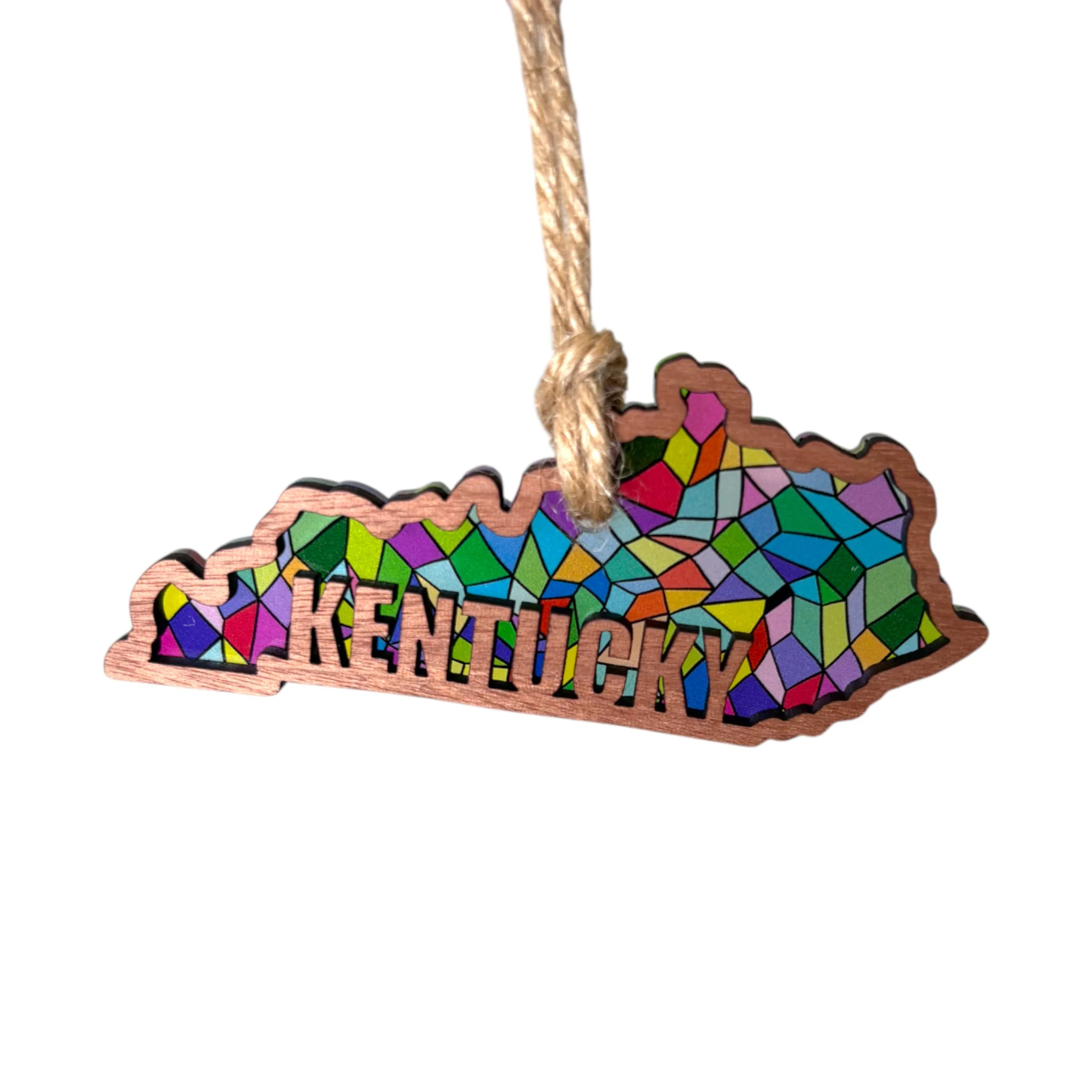 Kentucky Stained Glass Acrylic Ornament – Double Layer with Walnut Finish - Image 3