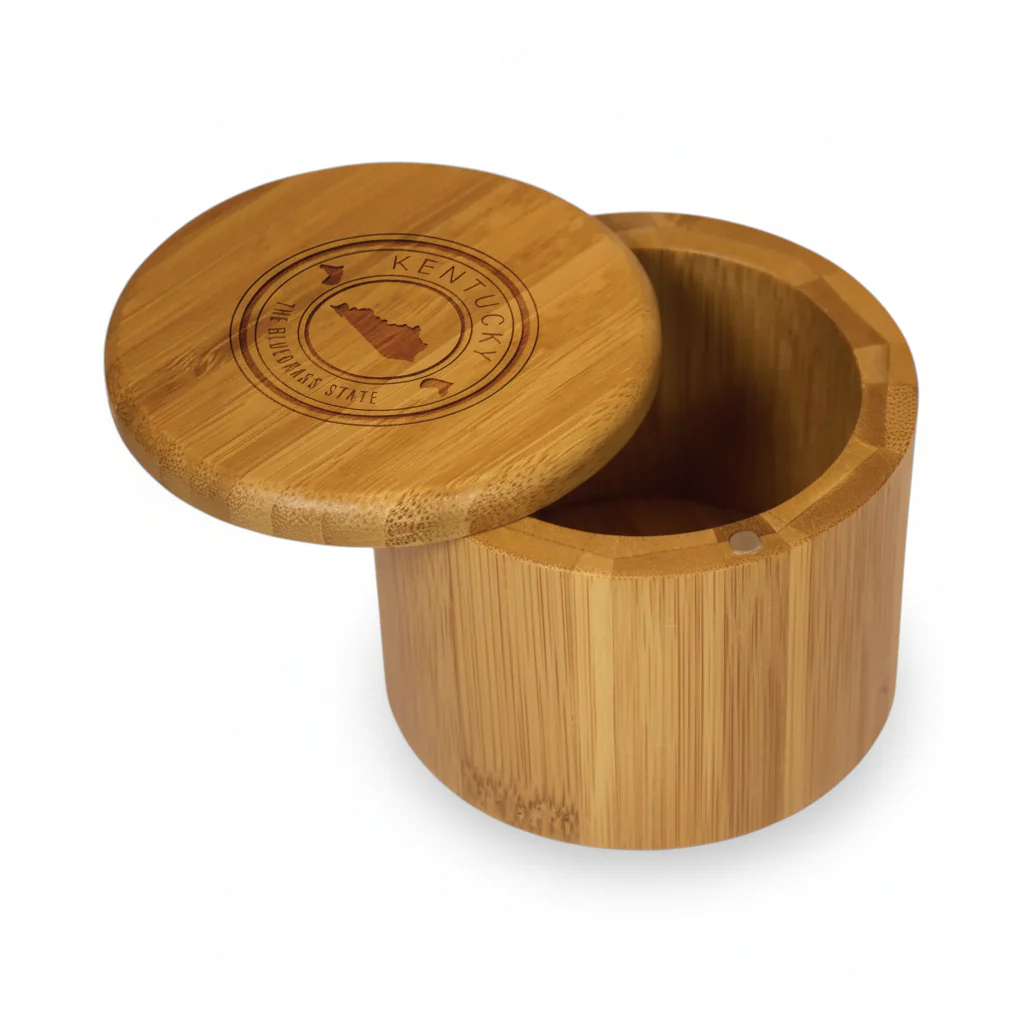 Kentucky State Stamp Series Salt Box | Bamboo Kitchen Storage with Engraved Design