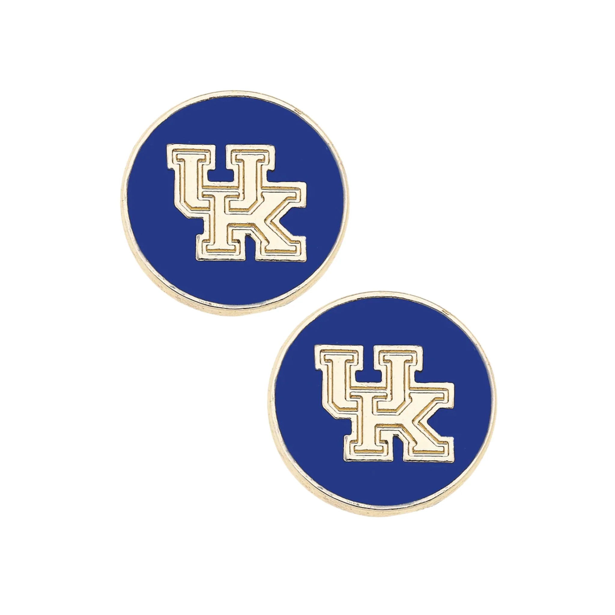 Kentucky Wildcats Logo Circle Stud Earrings – Blue/Shiny Gold
