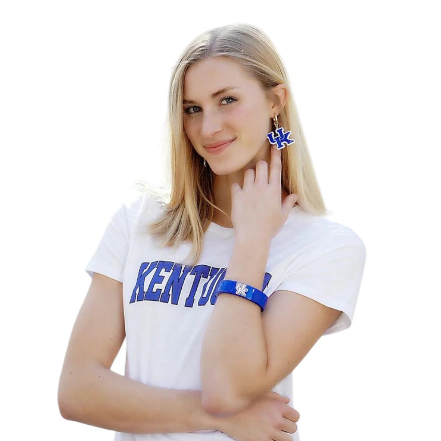 Kentucky Wildcats Resin Logo Drop Hoop Earrings – Blue - Image 2