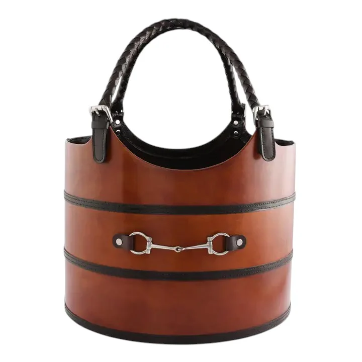 Leather Bit Magazine Basket – Handcrafted Real Leather with Pewter Equestrian Bit - Image 2