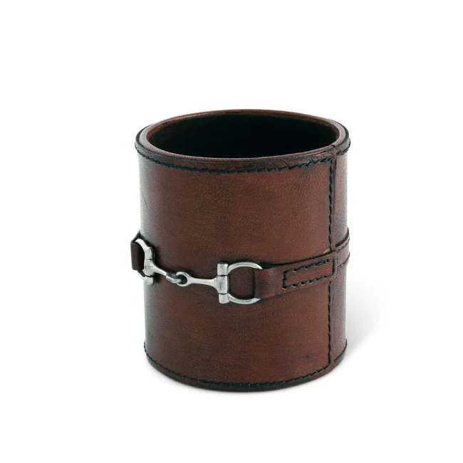 Leather Pewter Stirrup Accent Pen Holder - Image 3