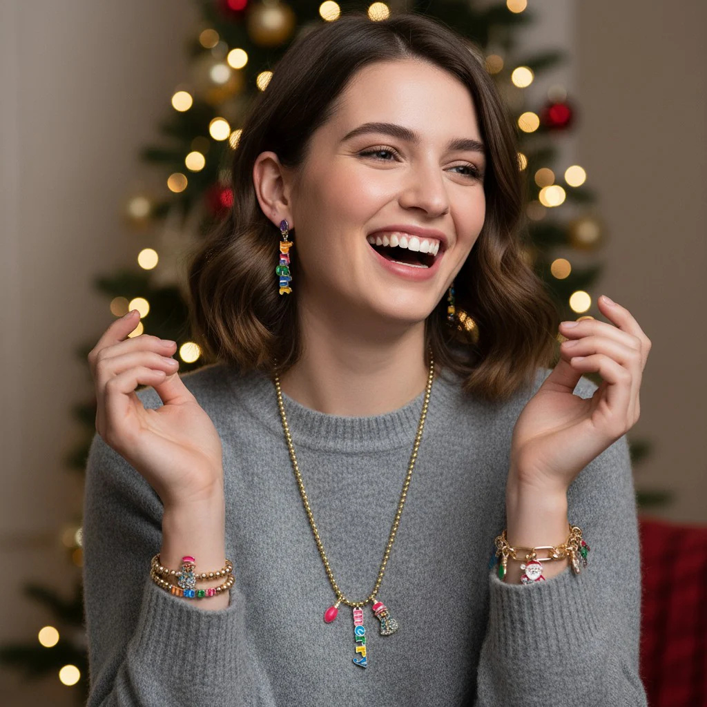 Merry & Bright Holiday Jewelry – Charm Bracelet, Earrings, Necklace, or Bracelet Set - Image 2