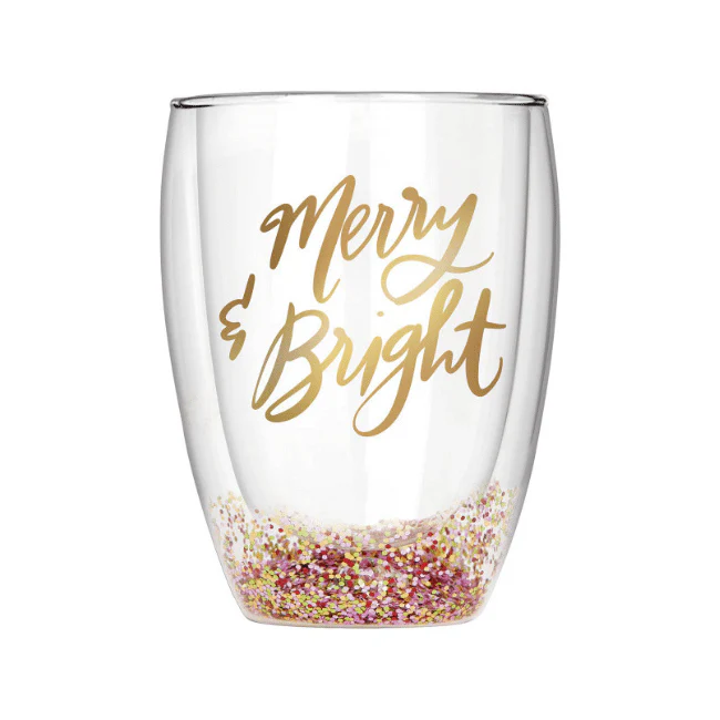 Merry & Bright Wine Glass – Double-Wall Stemless